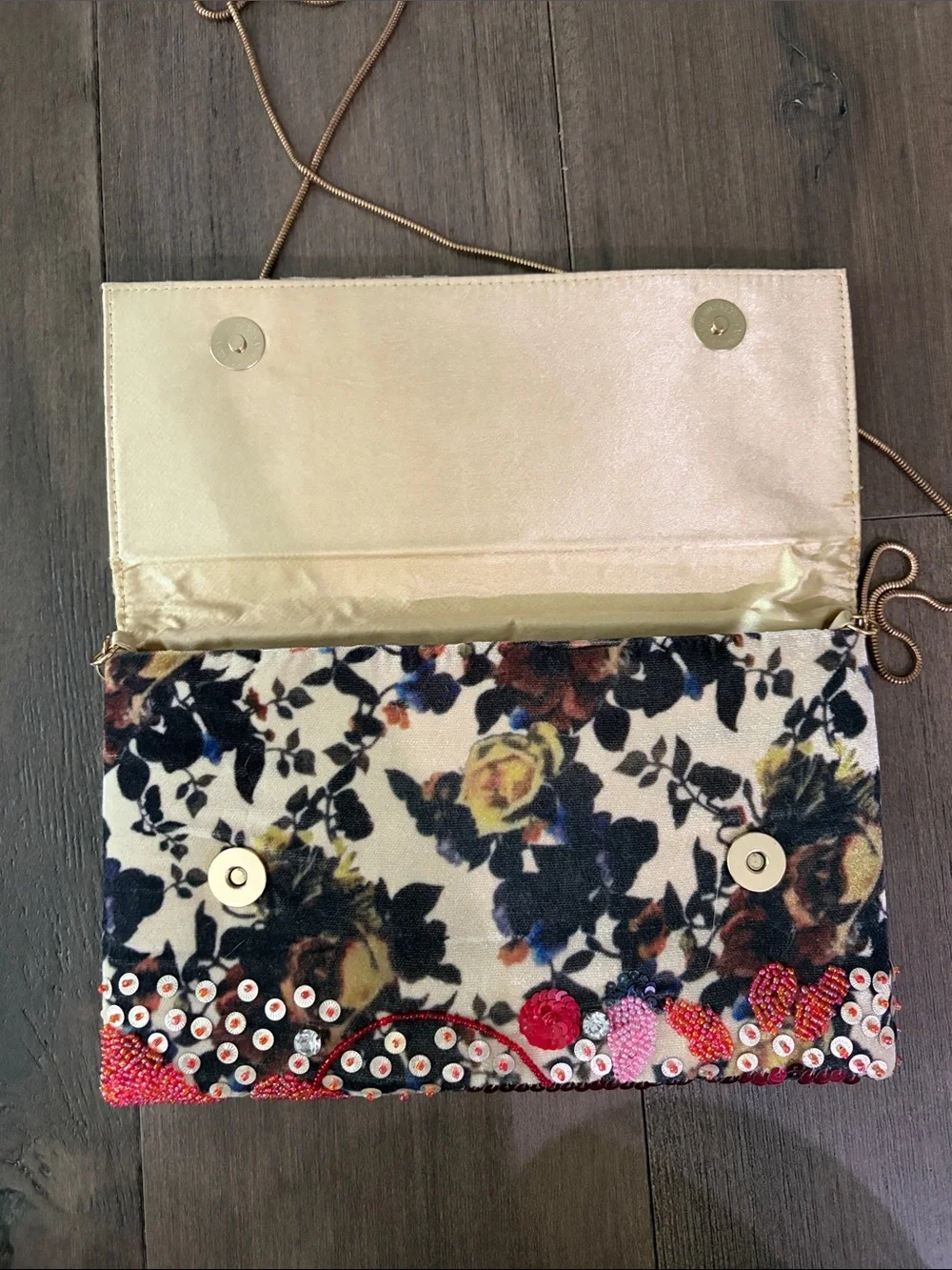 Lulus Beaded Floral Multicolor Fold-Over Crossbody Clutch